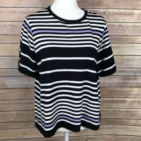 Anthropologie B&W with purple Striped Top - Picture 1 of 2